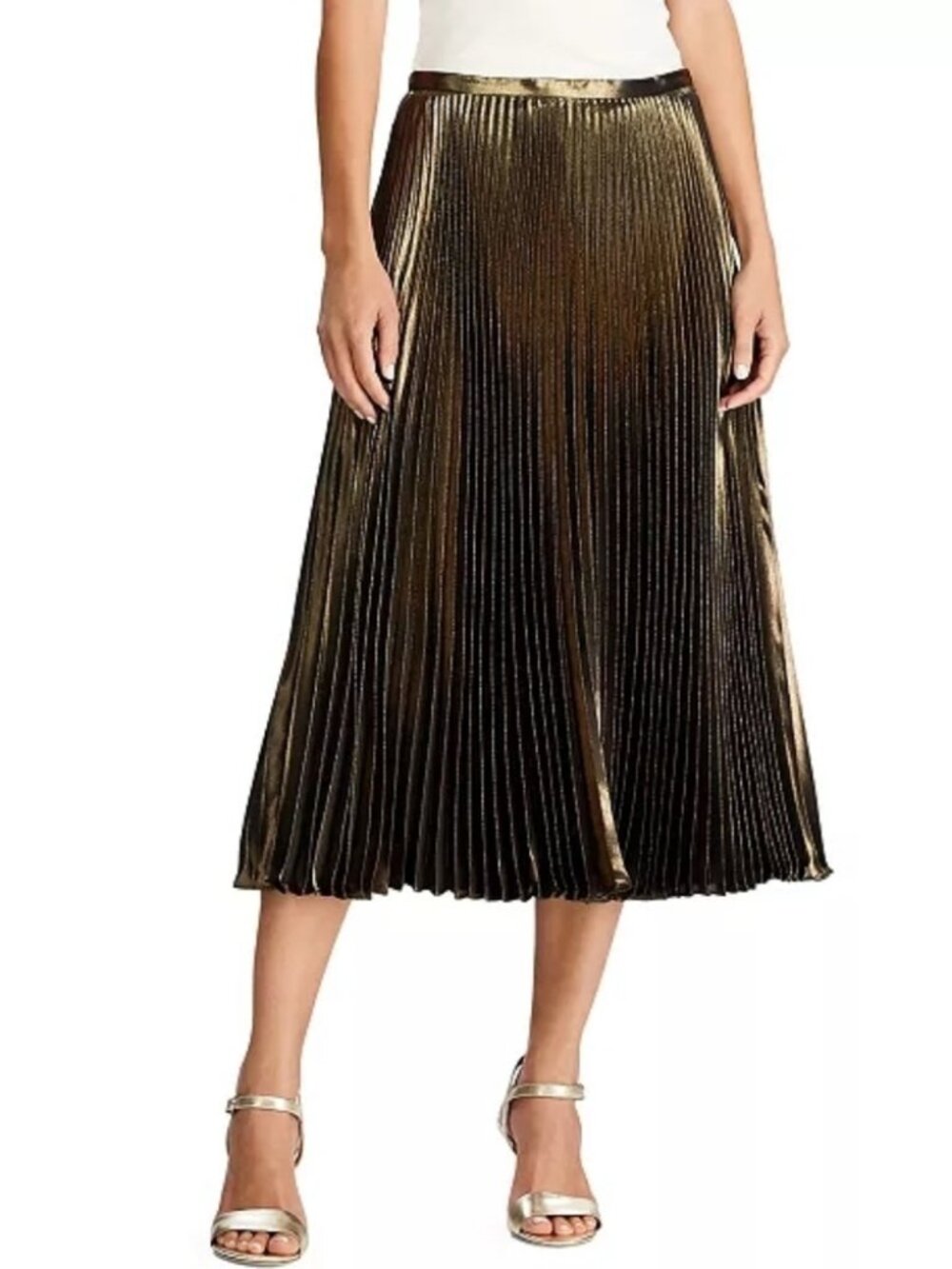 Lauren Ralph Lauren Pleated Gold Midi Skirt‎ Size 14